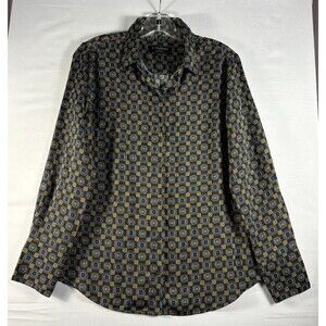 banana republic womens classic fit long sleeve blouse blue/carmel Medium